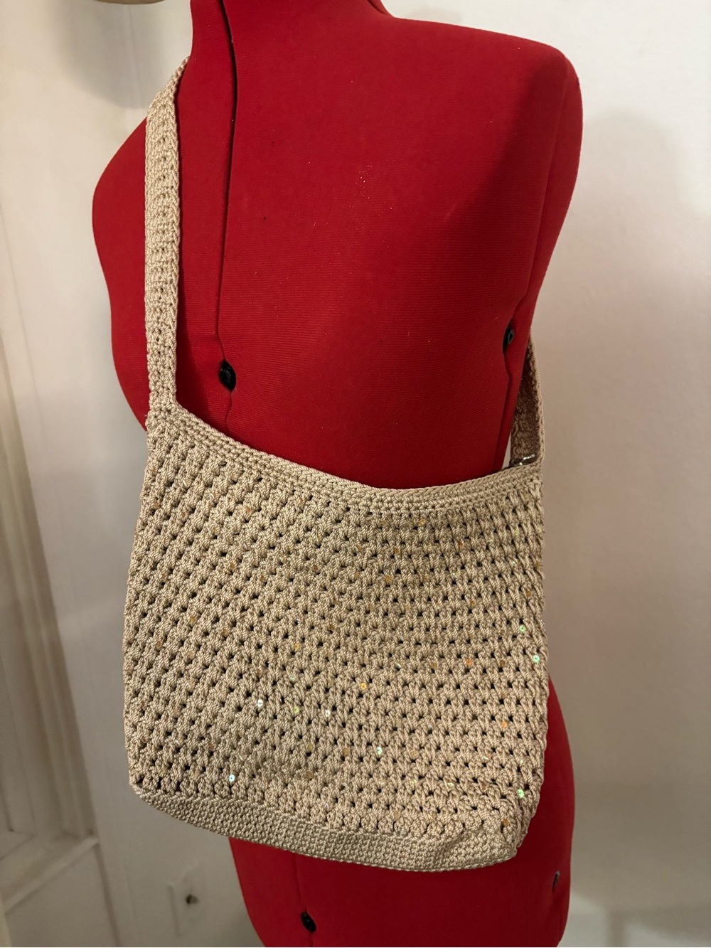 Beige Crochet Shoulder Bag - Brand: